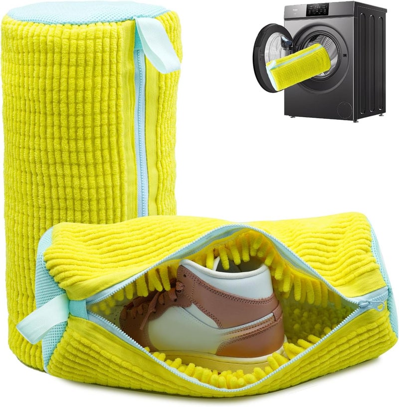 Cocoyeye Shoe Washing Machine Bag, Laundry Shoe Bag for Washer and Dryer, Reusable Zipper Plush Sneaker Washing Machine Bag for Shoes, Gym, Tennis, Sports Delicate Yellow 2 pc - Image 1